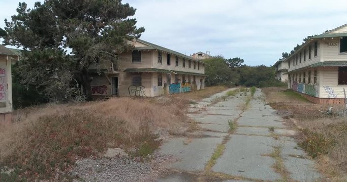Aerial shot of Abandoned Military Base Barracks, Fort Ord Near Monterrey  California