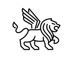 Abstract Vector Line Art Animal King of the Jungle Lion with Wings Sign Symbol Icon Logo Template Design Inspiration