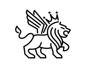 Abstract Vector Line Art Animal King of the Jungle Lion with Wings and Crown Sign Symbol Icon Logo Template Design Inspiration
