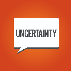 Writing note showing Uncertainty. Business photo showcasing State of being uncertain doubt difficult to make a choice.