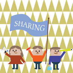 Text sign showing Sharing. Conceptual photo have portion of something with another or others give portion.