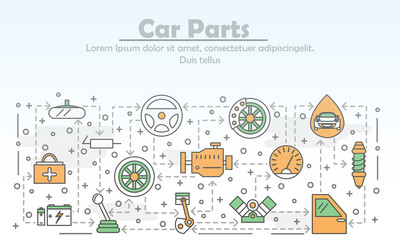 Vector thin line art car parts poster banner template