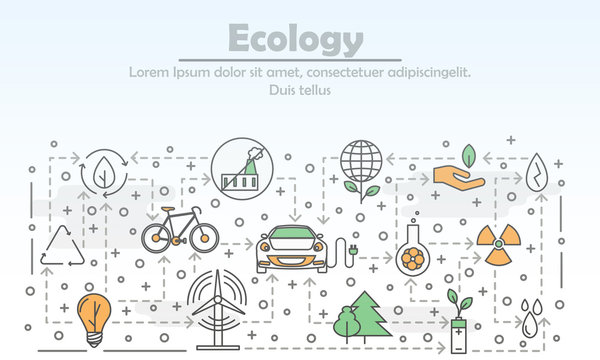 Vector thin line art ecology poster banner template