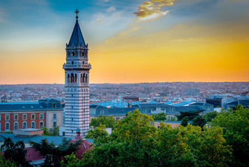 Fototapeta premium cityscape of Madrid with evening sky panorama view of the city