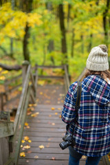 person hiking in porqupine mountains in autumn