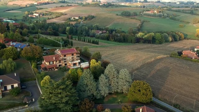 Flying Over Italian City of Chieri in Turin in Piedmont