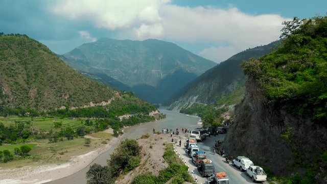 Stuck in Traffic in a Beautiful Nepalese Valley - Aerial