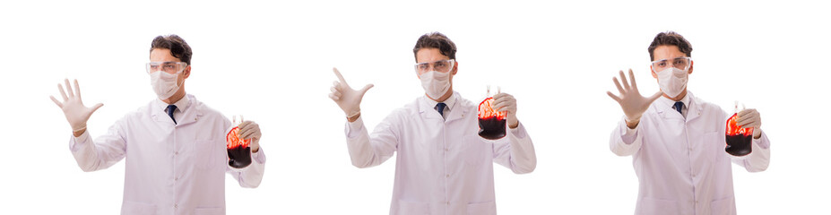 Doctor in blood donation concept isolated on white