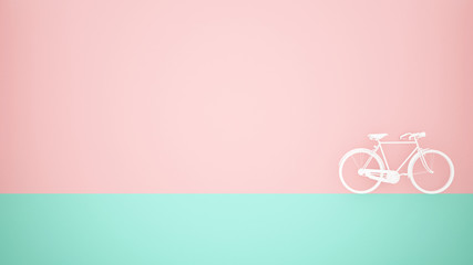 Fototapeta premium White bicycle on green floor and pink wall background - 3D Illustration