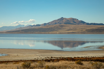 Lake with mountain and reflection and clouds