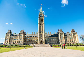 Center Block and the Peace Tower in Parliament Hill at Ottawa in Canada