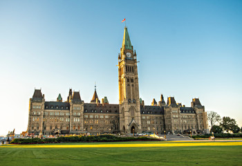 Center Block and the Peace Tower in Parliament Hill at Ottawa in Canada