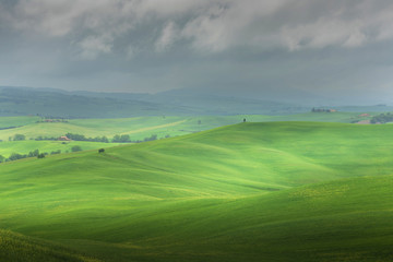 Tuscany summer countryside, Montepulciano italian medieval village and rolling hills. Siena, Italy Europe