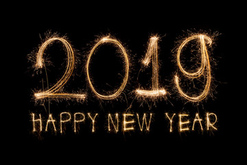 Happy new year 2019  written with Sparkle firework