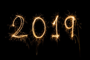 Happy new year 2019  written with Sparkle firework