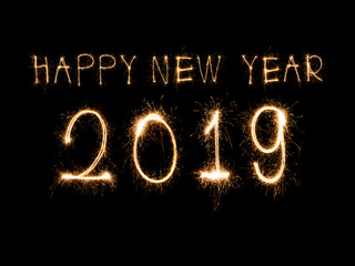 Happy new year 2019  written with Sparkle firework