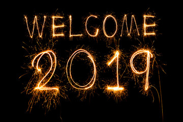 welcome 2018 written with Sparkle firework