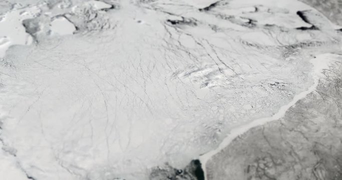 Very high-altitude circular tracking shot of Hudson Bay, Canada with tilt-shift effect. Reversible. Elements of this image furnished by NASA. 