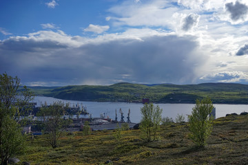 Natural landscape with tundra vegetation overlooking the Kola Bay.