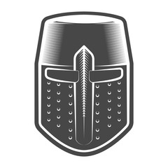 Vintage helmet medieval knight crusader in monochrome style isolated vector illustration