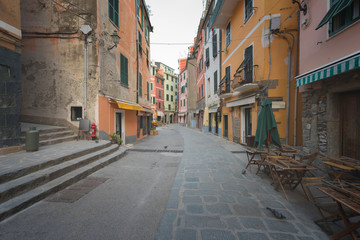 Fototapeta na wymiar Historic buildings of Vernazza, Liguria, Italy, typical street