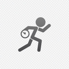 Fototapeta na wymiar Running man with clock. Simple icon. To be late. An unpleasant s