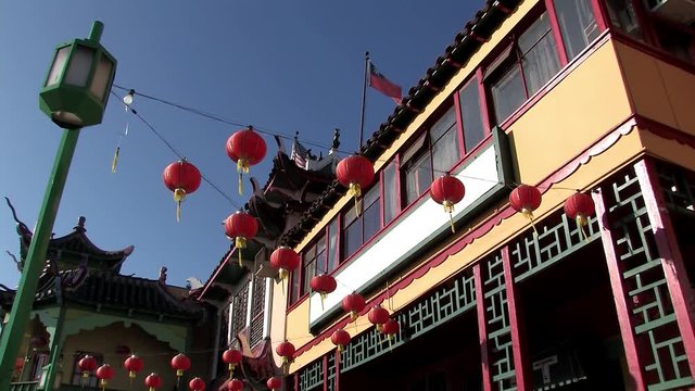 Medium shot of building or house in Chinatown, Los Angeles, California, USA.