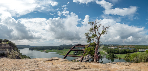 Large Panorama of the Mountain Top In Austin with View of the 360 Bridge