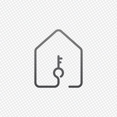 house with key icon. line style. On grid background