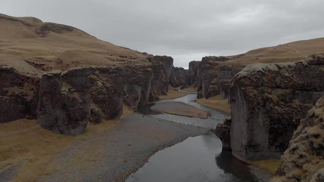 Cinematic aerial fly through of stunning Icelandic canyon.