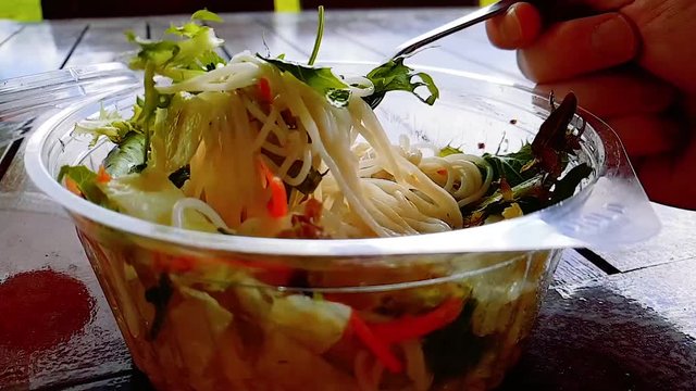 Eating Vietnamese asian salad HD 60fps