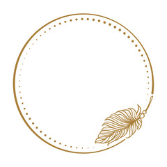 Vector round dotted frame frame with boho style feather decoration