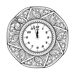 Black and white New Year vector clock