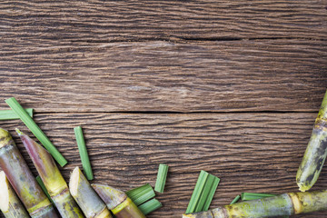 Close up sugarcane on wood background close up