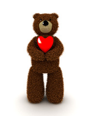 Teddy bear with heart isolated on white background