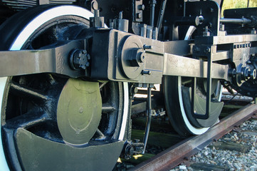 Closeup of old train wheels on track