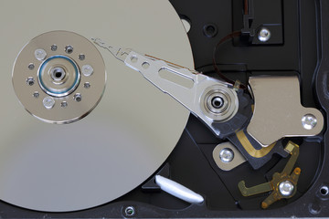 Close up of Iinternal in Harddisk of Personal computer (PC) - use for Business and Industrial product. Industrial business background.