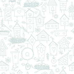 Fototapeta premium Birdhouses, seamless pattern for your design