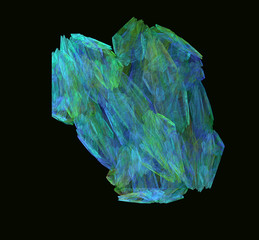 Blue green fractal structure on black background. Fantasy fractal texture. Digital art. 3D rendering. Computer generated image.