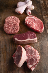 Different types of raw meat