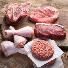 Different types of raw meat