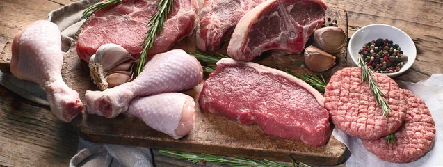 Tuinposter Vlees Verschillende soorten rauw vlees