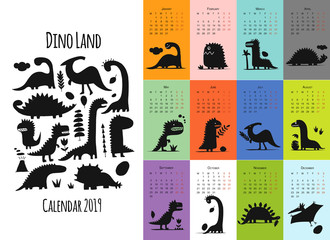 Fototapeta premium Dinosaurs, calendar 2019 design