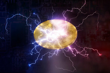 Bitcoin or Altcoin digital crypto currency lightning network change concept. and soft fork