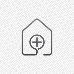 house with medical cross icon. line style. On grid background