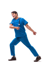 Young handsome doctor isolated on white