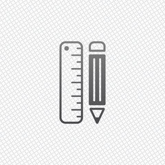 simple symbol of ruler and pencil. On grid background