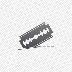 razor blade and cutting line. simple icon. On grid background