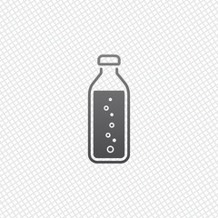 bottle of water with bubbles, simple icon. On grid background