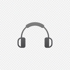 Headphones and music. Mute volume. Simple icon. On grid backgrou